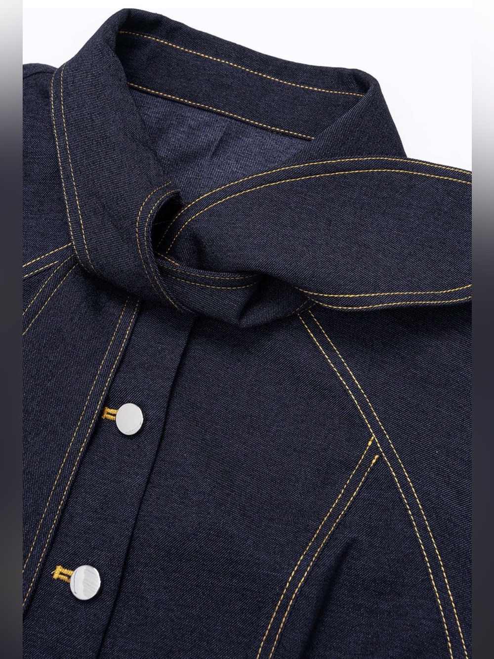 083. Micas M Dark Denim Tie-Neck Bodysuit - Picture 2 of 4